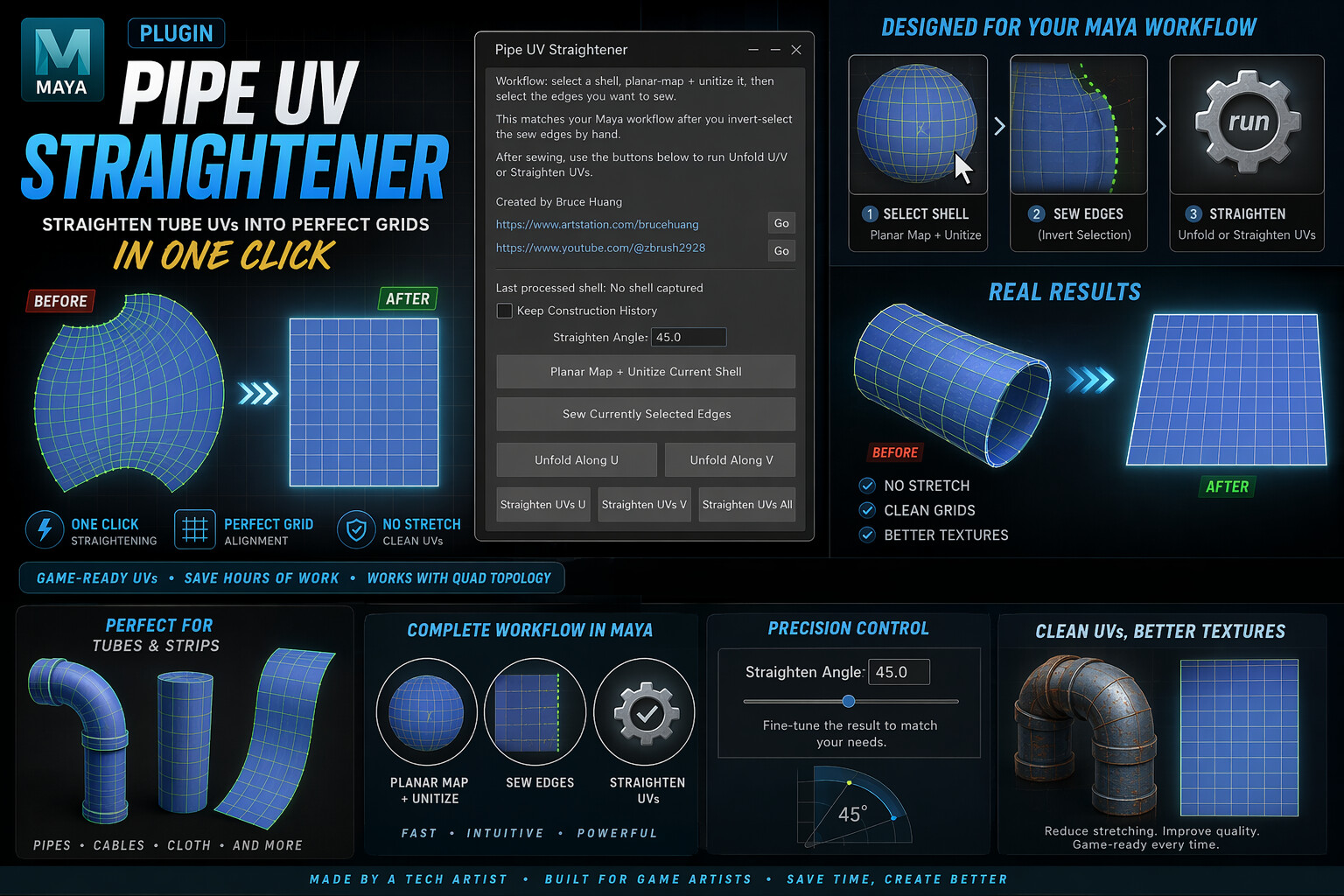 Maya UV Straightening Plugin product preview